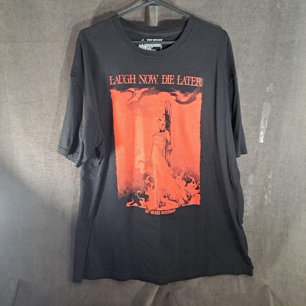 Any Means Necessary Laugh Now Die Later Black Red Graphic Tee NEW 2XL OOP